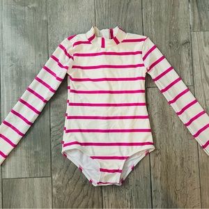 Girls Mott50 one piece Swimsuit rashguard white striped 6/7